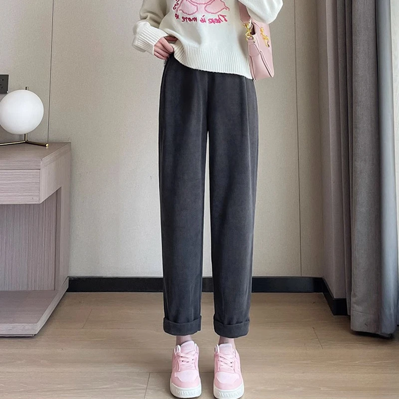 孕妇裤2023秋冬新款韩版宽松百搭孕妇休闲哈伦裤加绒加厚孕妇卫裤