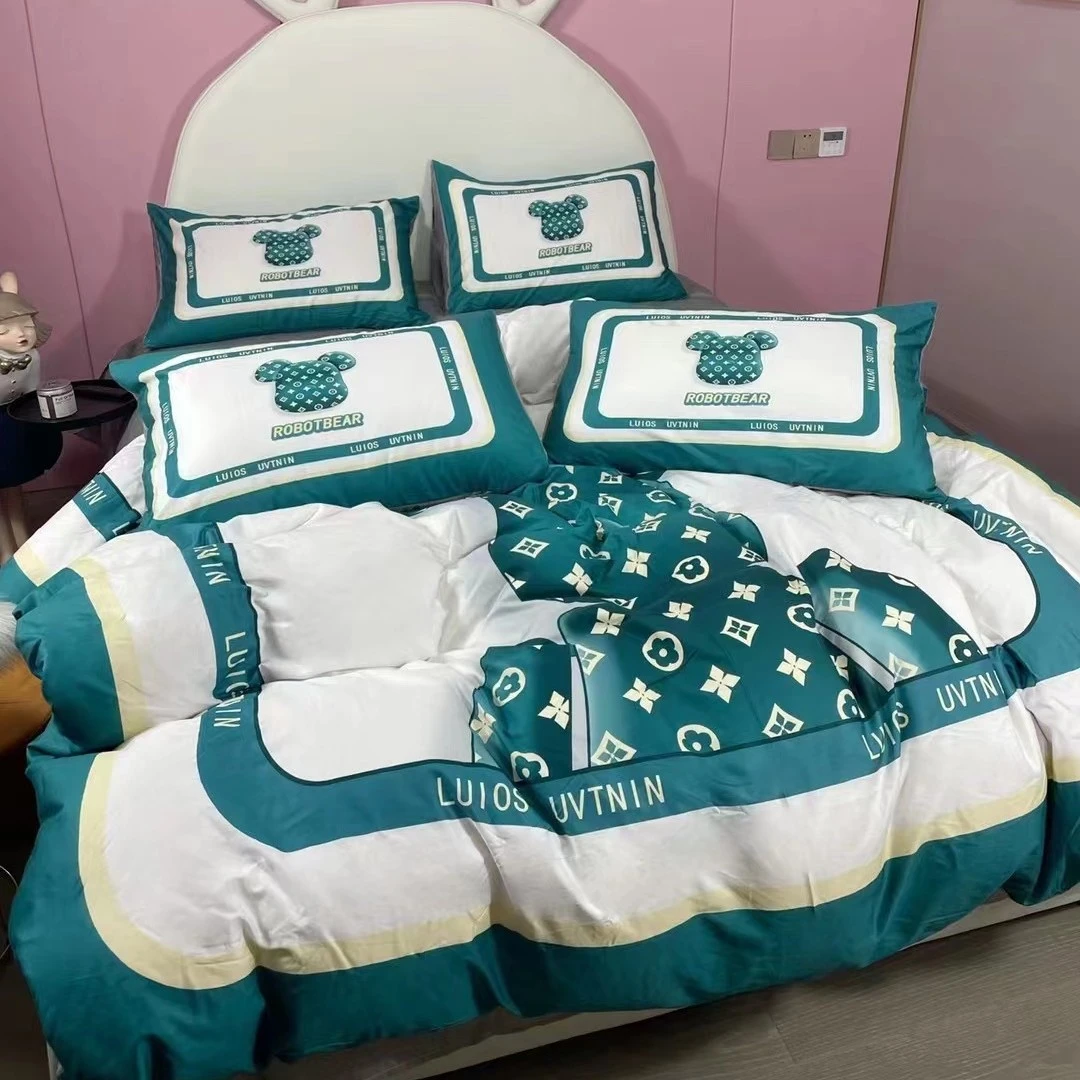 欧式秋冬数码印花潮牌纯棉全棉四件套床上用品单被套床笠轻奢卧室