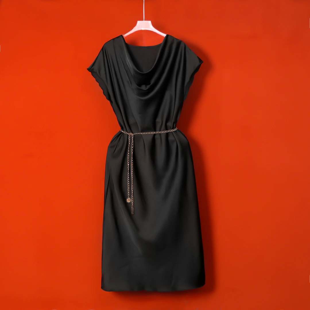 【商场高货】浪莎 夏季酸缎垂度显瘦连衣裙+腰链6040