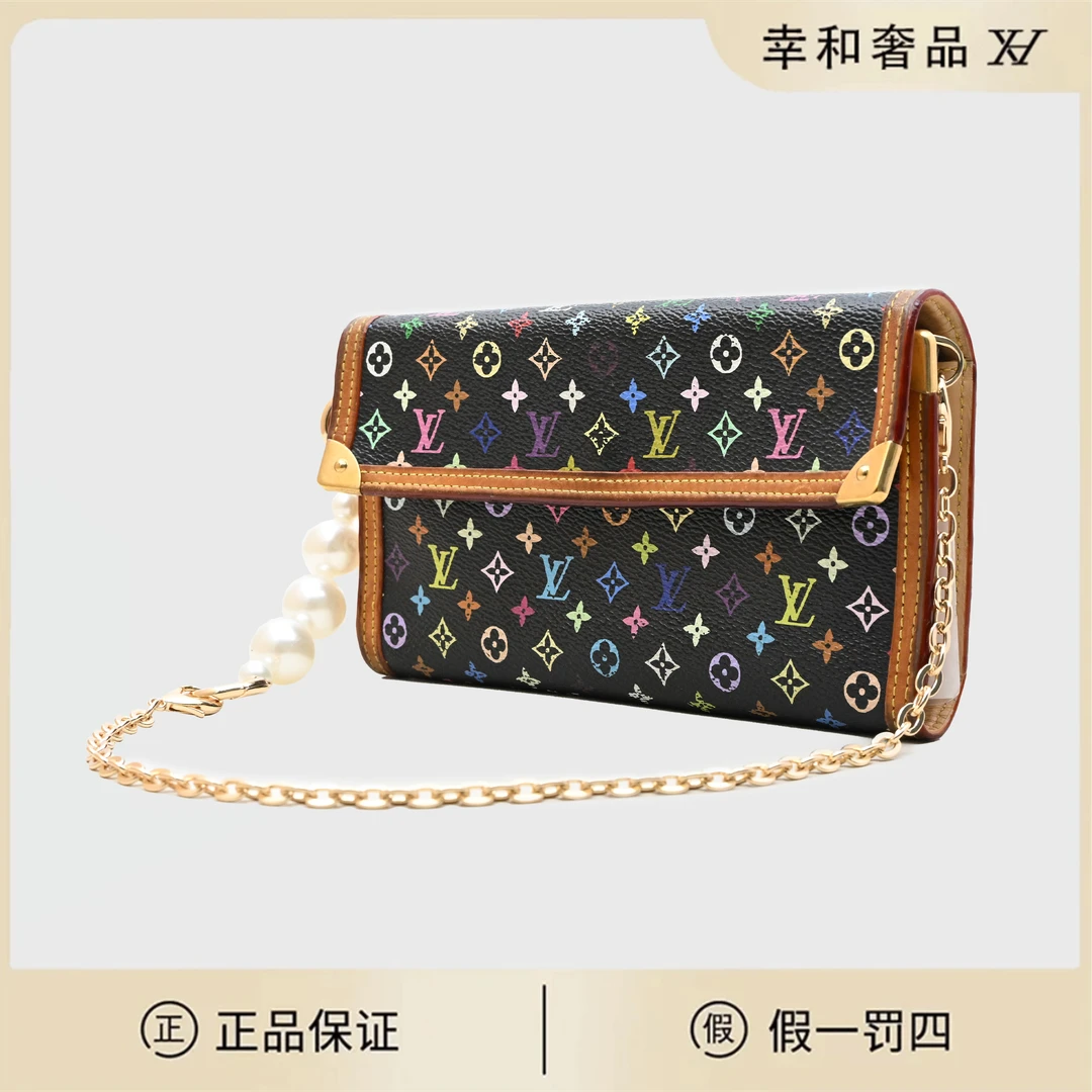 95新 LouisVuitton/路易威登 LV黑三彩三折钱包/全原