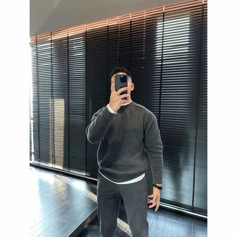 男士针织衫圆领纯色加厚毛衣秋冬新款时尚休闲百搭打底上衣男装