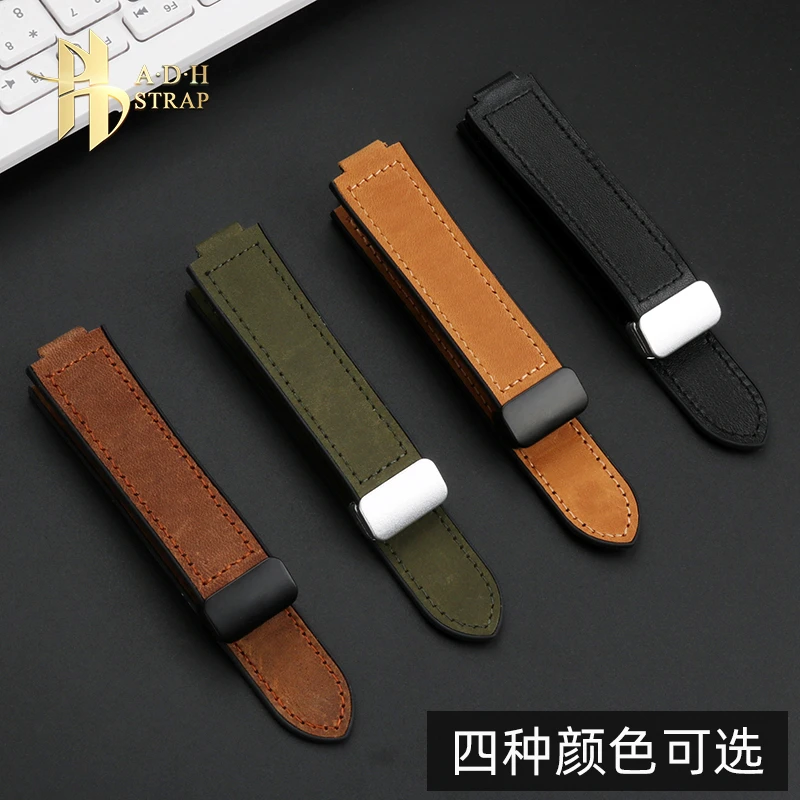 ADH适用爱国者GT V2表带疯马皮真皮硅胶底凸口腕带吸磁表带磁吸扣