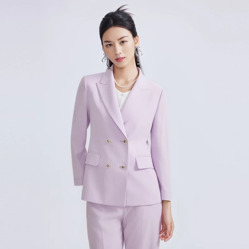 LIME/莱茵【城市多巴胺】夏季通勤感梭织西服淡紫色LMFB3BWJK302