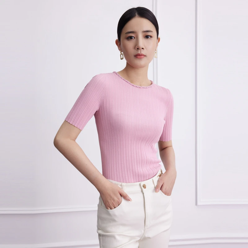 LIME/莱茵【浪漫花都】圆领针织套头衫夜幕黑色淡粉色LMEADBKPR901