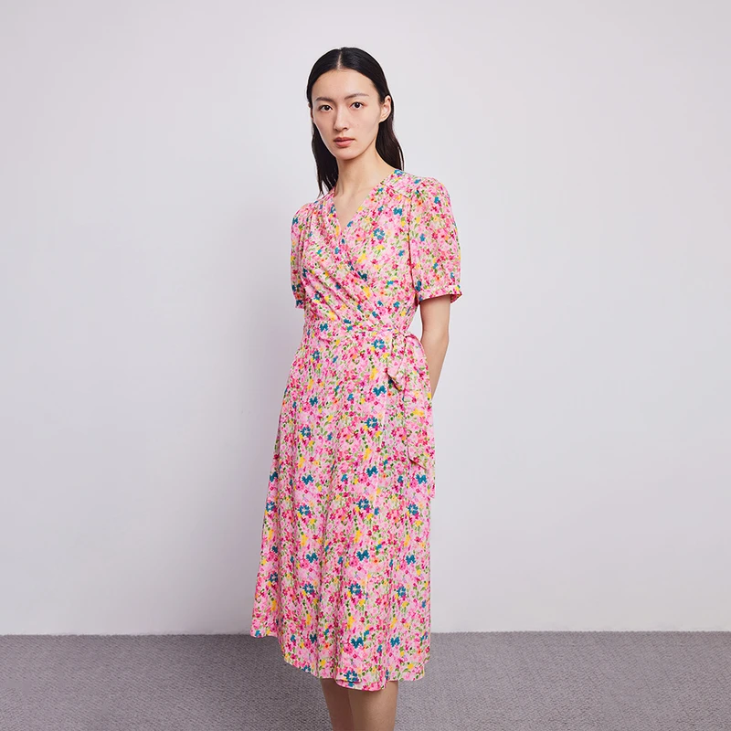 【舞蔓长春】2023夏新款桑蚕丝梭织连衣裙沥青粉红色LMEB4BWOP811