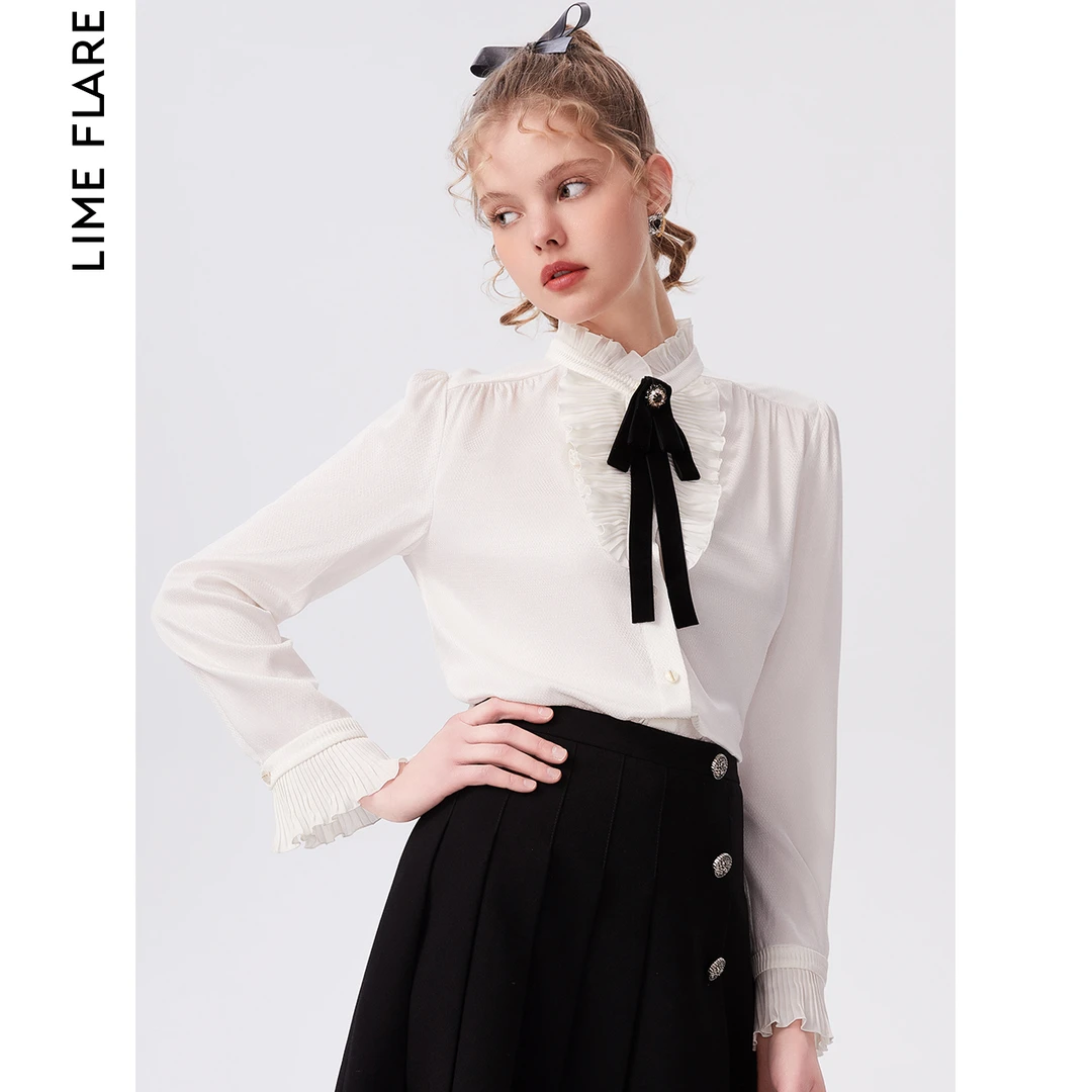 【成都奥莱】通勤荷叶边百搭气质衬衫本白色LMDC8BWBL005