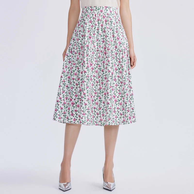 LIME/莱茵【对话经典】夏季花稿女士梭织半裙白色LMFB3AWSK002