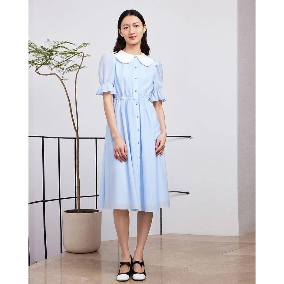 【爱丽丝的下午茶】23夏新款泡泡纱梭织连衣裙水蓝色LMEB5AWOP025