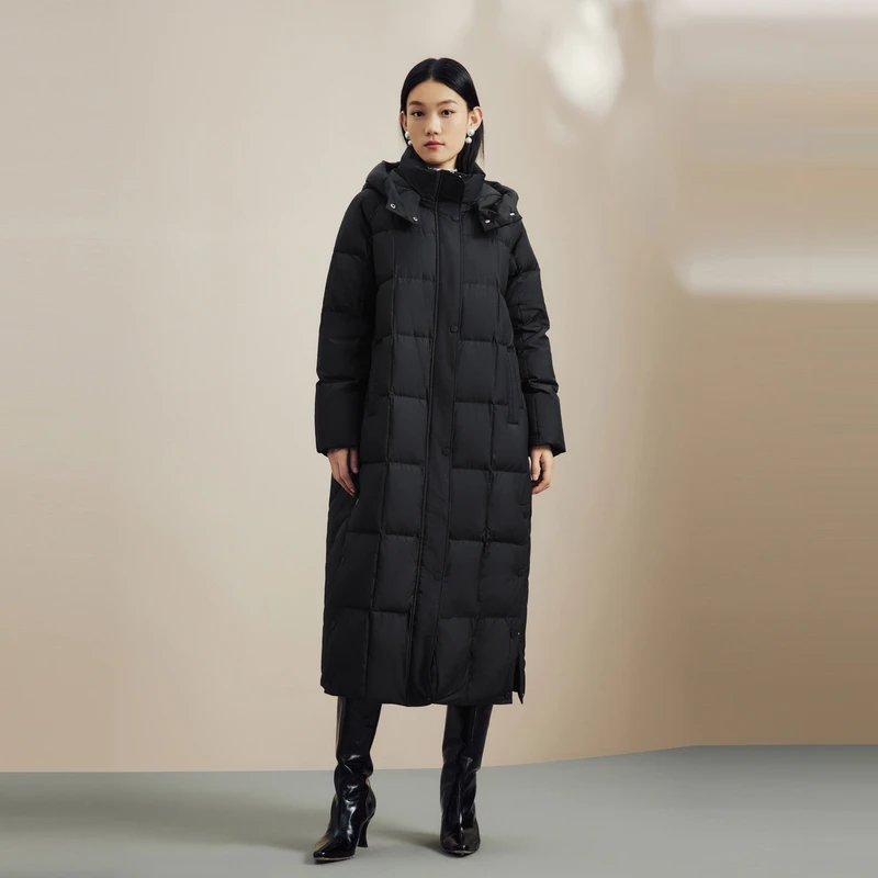 LIME/莱茵冬季商场同款保暖羽绒服长大衣黑色LMFDOAOLCK02