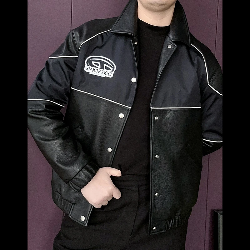 【南兮】NANXI小众设计字母刺绣皮夹克山羊皮百搭休闲夹克秋冬新款