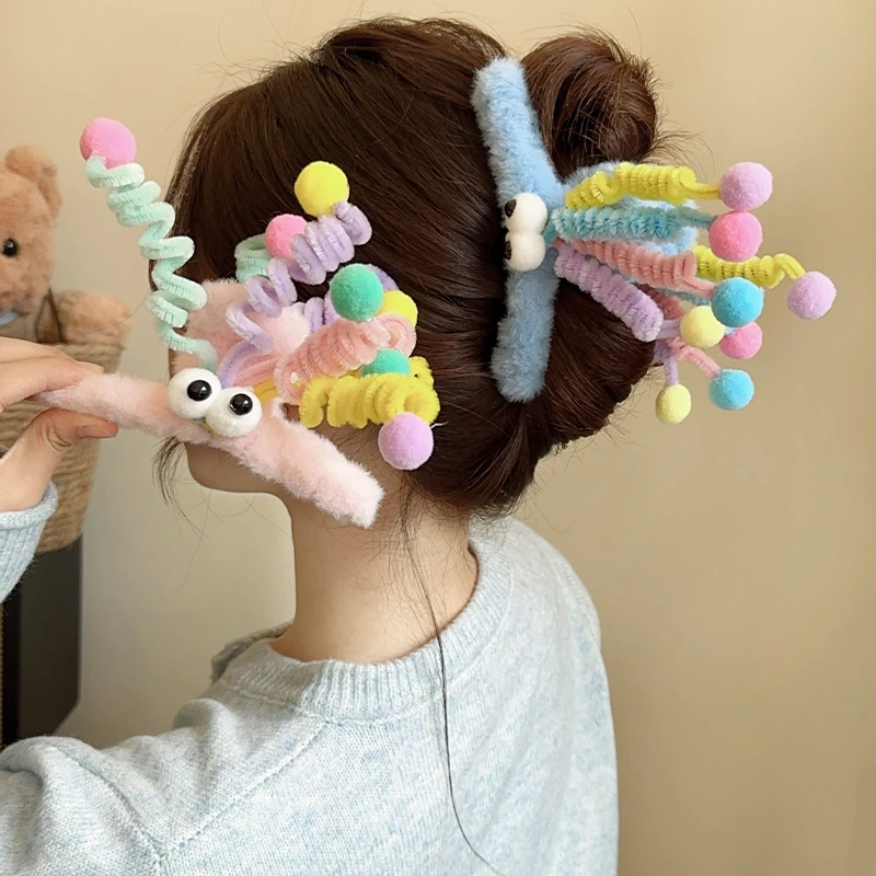 多巴胺弹簧毛绒抓夹搞怪发夹女大号鲨鱼夹慵懒风2024网红爆款发抓