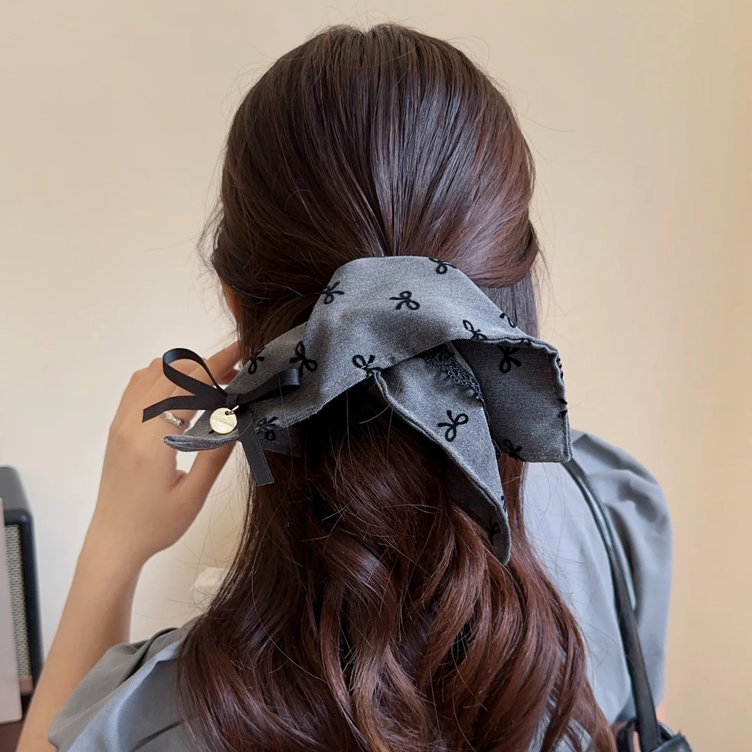 蝴蝶结印花布艺方巾发圈大肠圈韩系低马尾头绳气质扎头发绳发饰女