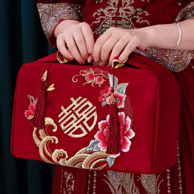 结婚包袱皮刺绣聚宝盆喜袋新娘陪嫁喜盆包裹布红包袱喜事用品大全