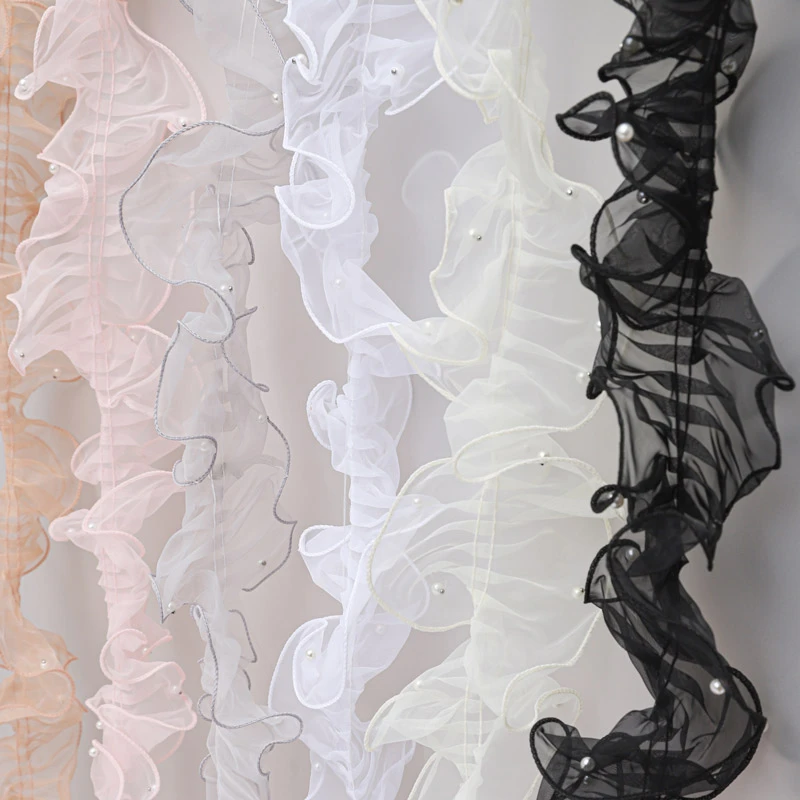 花喜爱珍珠泡芙围边纱波浪花边欧根纱小香风包边纱鲜花包装材料