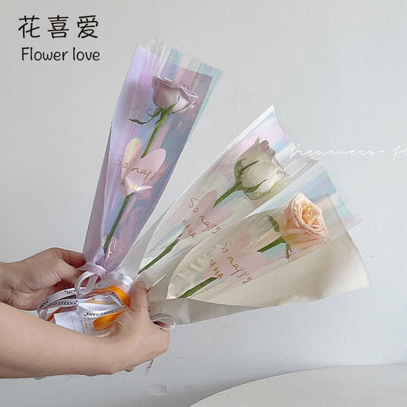 花喜爱情人节单支袋幻彩花束袋多支袋鲜花包装袋手工diy礼物袋