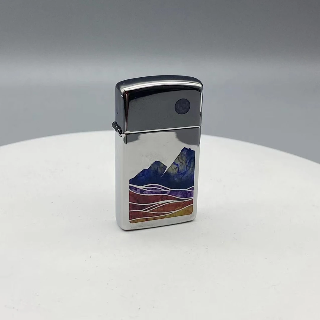 ZIPPO打火机镀铬山水画纤巧机