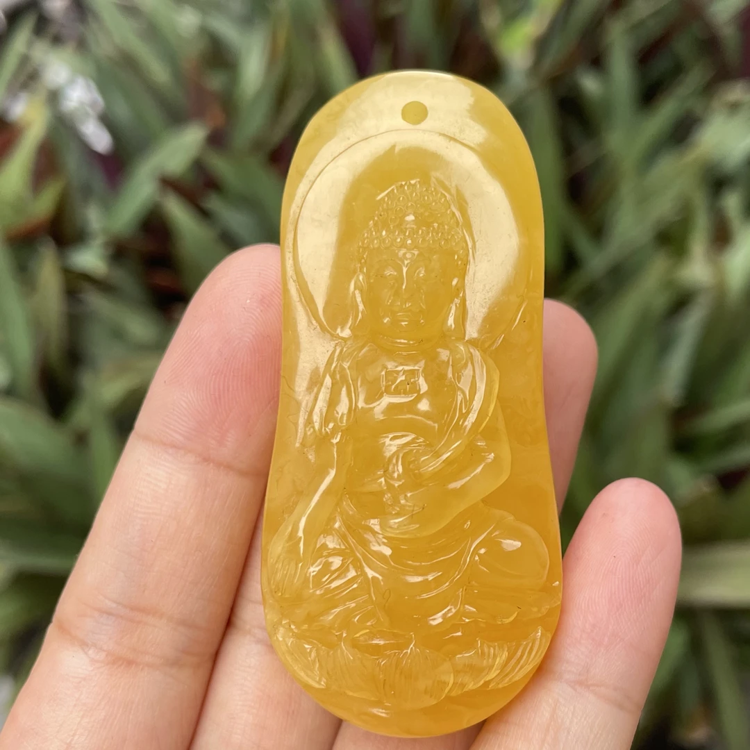 纯天然原矿琥珀蜜蜡大日如来，鸡油黄，无优化，20.9克