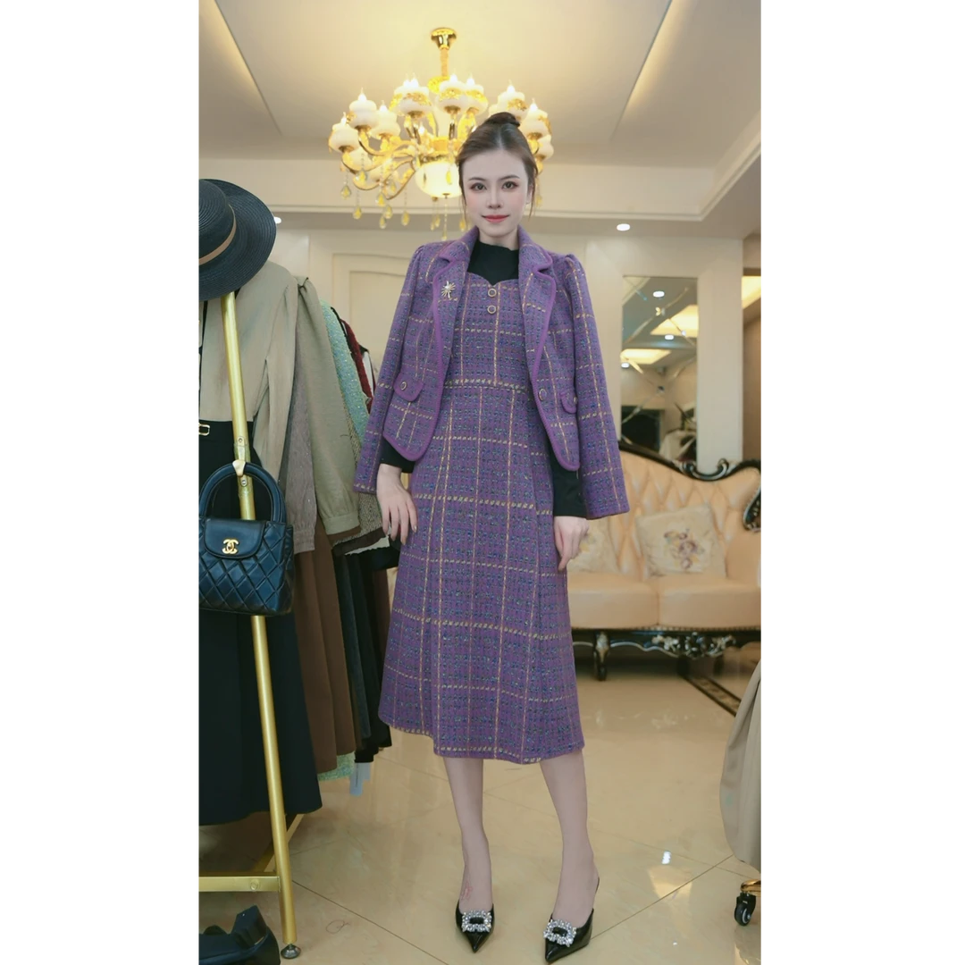 梦想服饰两件套裙子套装2024年秋冬新款洋气小香风连衣裙8114