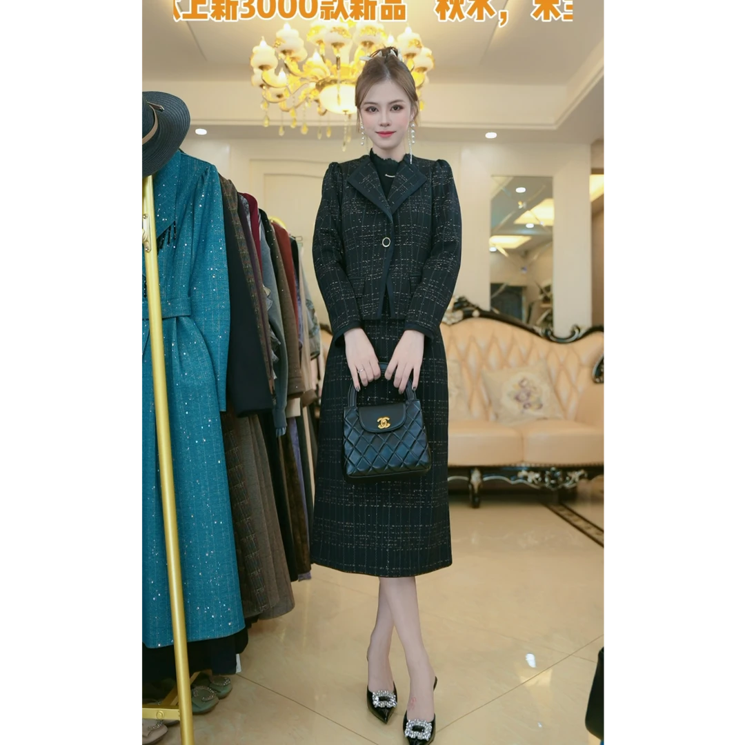 （现货）梦想服饰2024新款上市黑色撒银两件套大码套装商1020