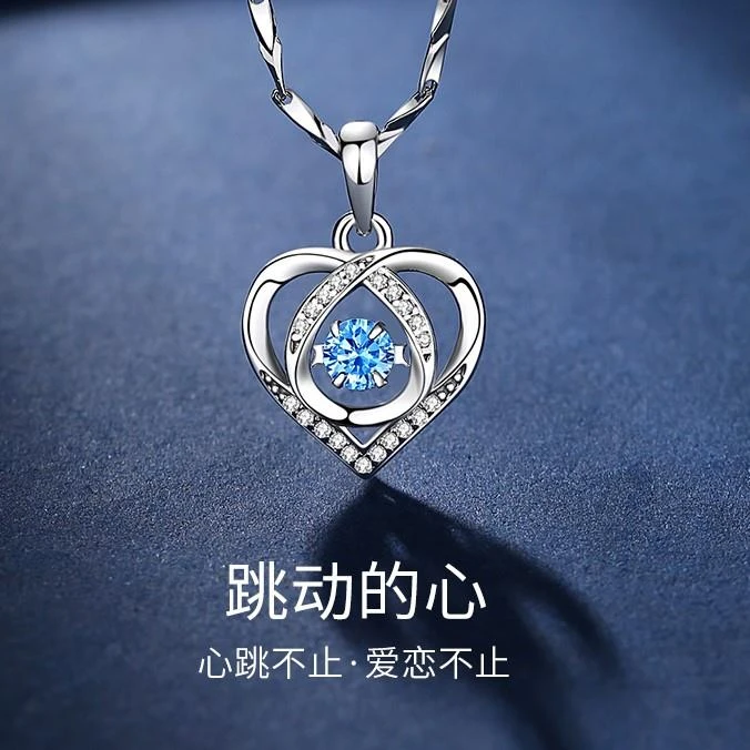 坠链均足银 爱心999纯银项链女士2023新款爆款蓝色吊坠送女友礼物