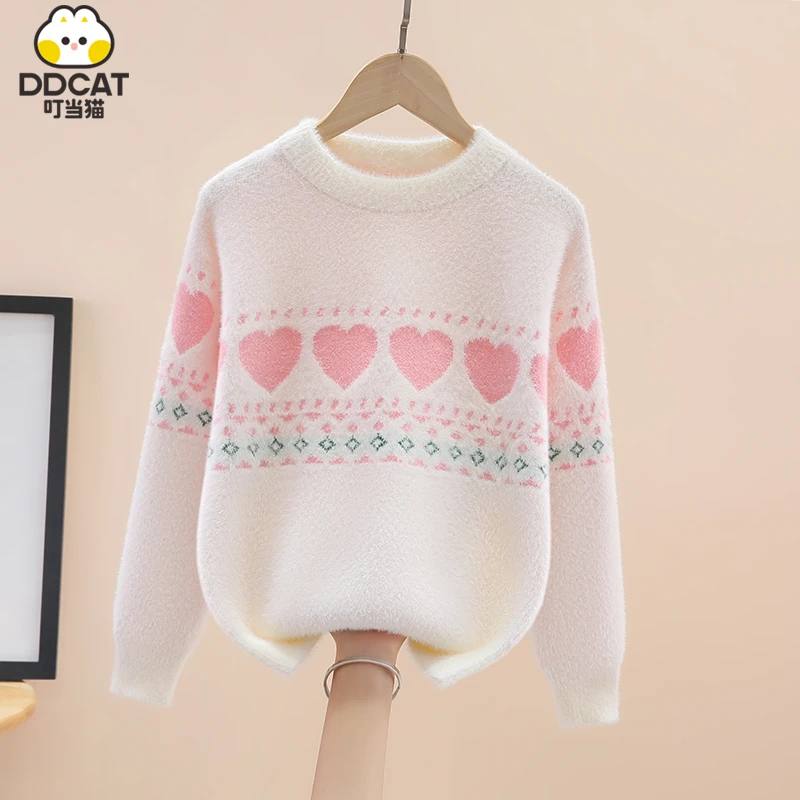 叮当猫女童水貂绒毛衣秋冬新款洋气中大童女孩加绒加厚套头打底衫