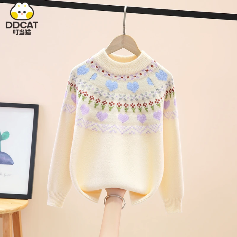 叮当猫女童毛衣加厚冬季新款洋气中大儿童女孩保暖套头针织打底衫