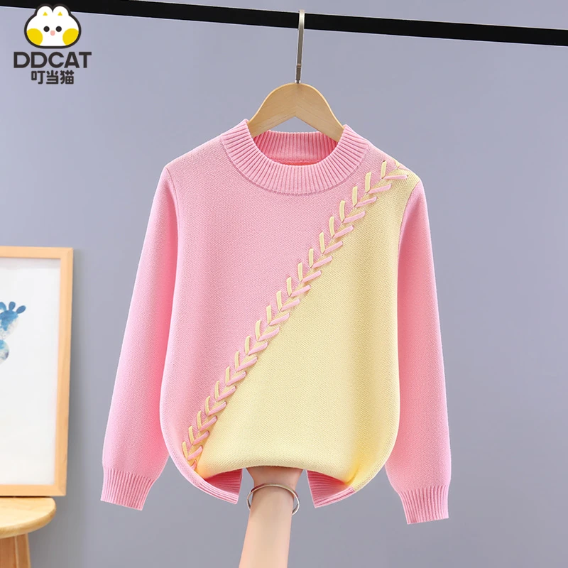 叮当猫女童毛衣秋冬新款洋气儿童纯棉打底衫中大童加绒加厚针织衫