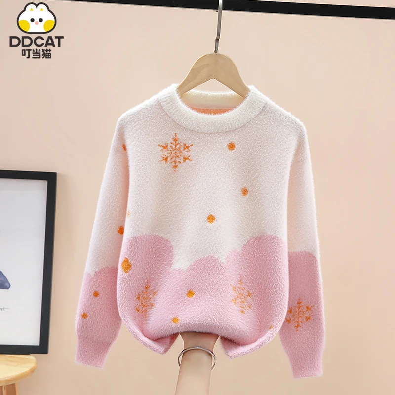 叮当猫女童毛衣加厚秋冬款2025新款洋气中大童女孩加绒针织打底衫