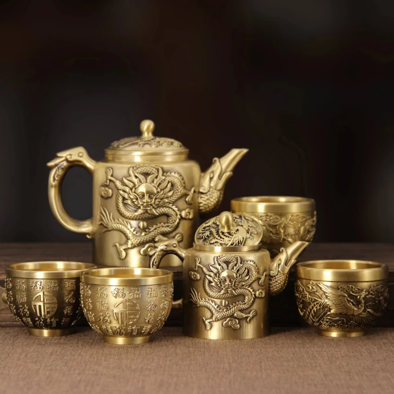 【回馈】黄铜拉丝铜壶高龙凤茶壶铜茶壶家居创意铜器桌面摆件