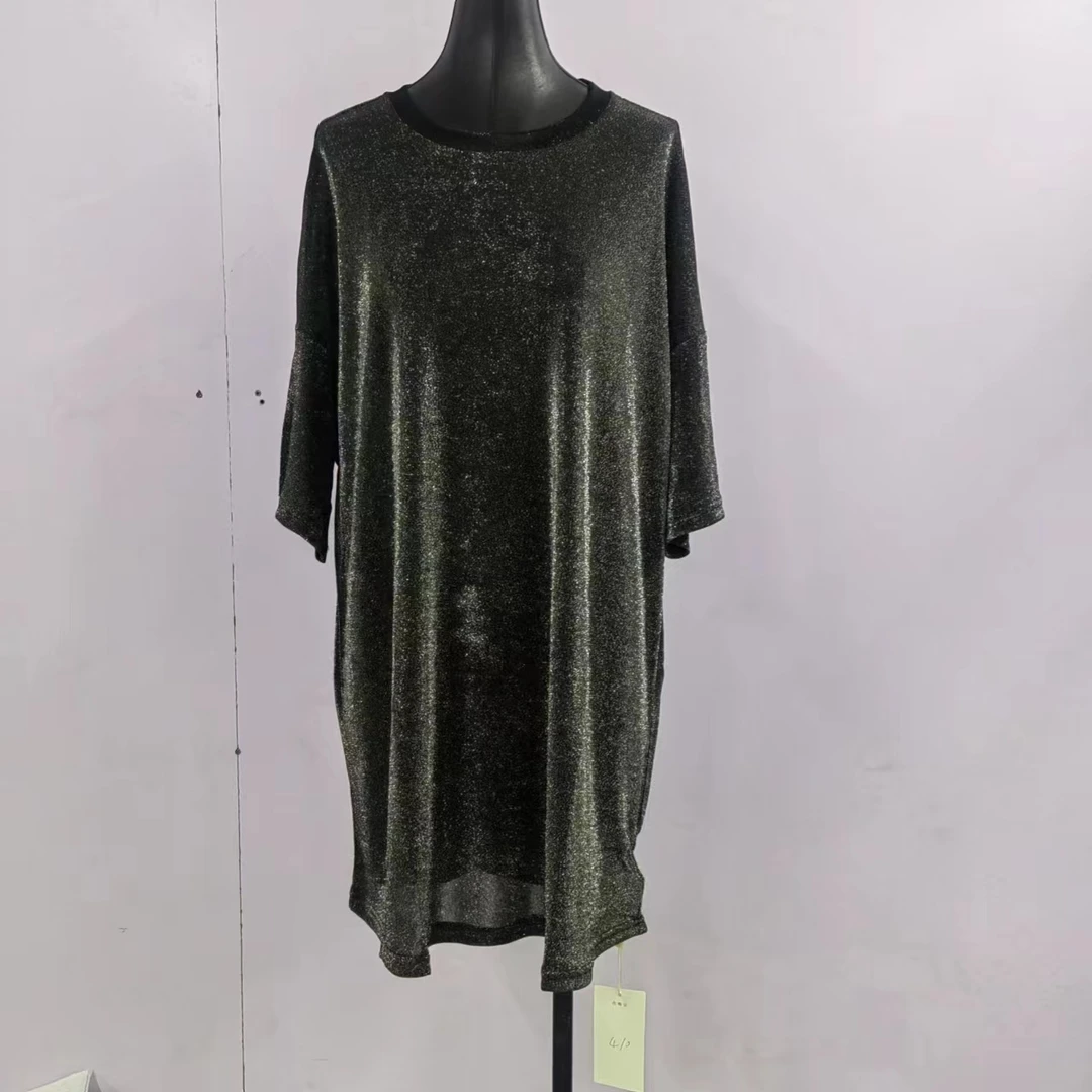 妙唐亮丝时尚大码新款弹力百搭气质设计师上衣410金色