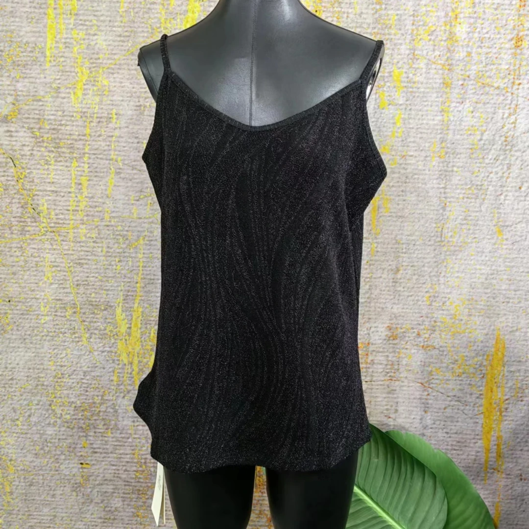 妙唐亮丝时尚大码新款女背心打底网红黑色女士5058黑色S条