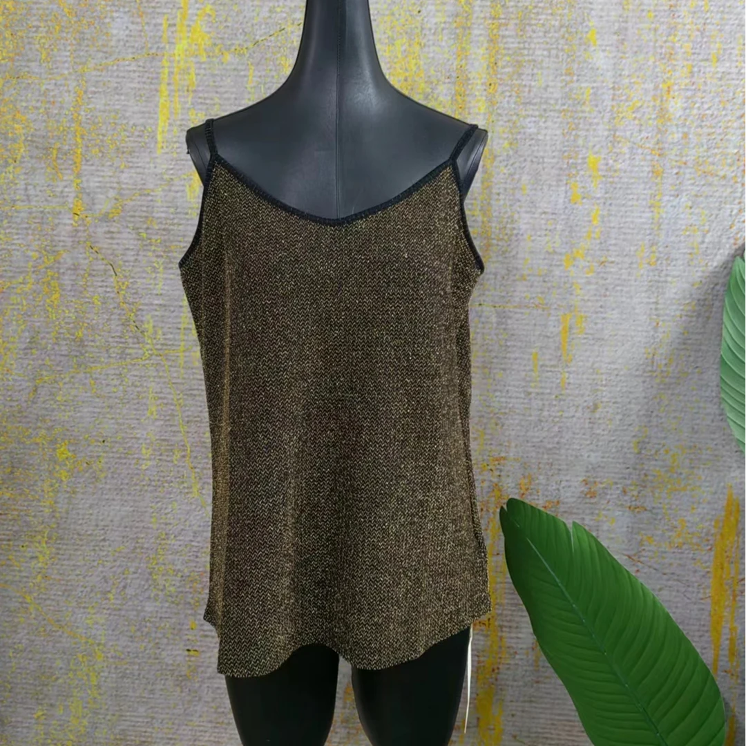 妙唐亮丝时尚大码新款弹力女背心打底女装百搭休闲女士5058金色