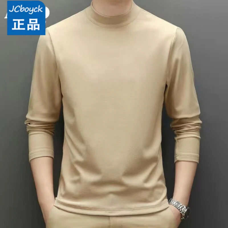 双面绒半高领打底衫男士圆领纯色内搭保暖修身长袖T恤男女秋冬款