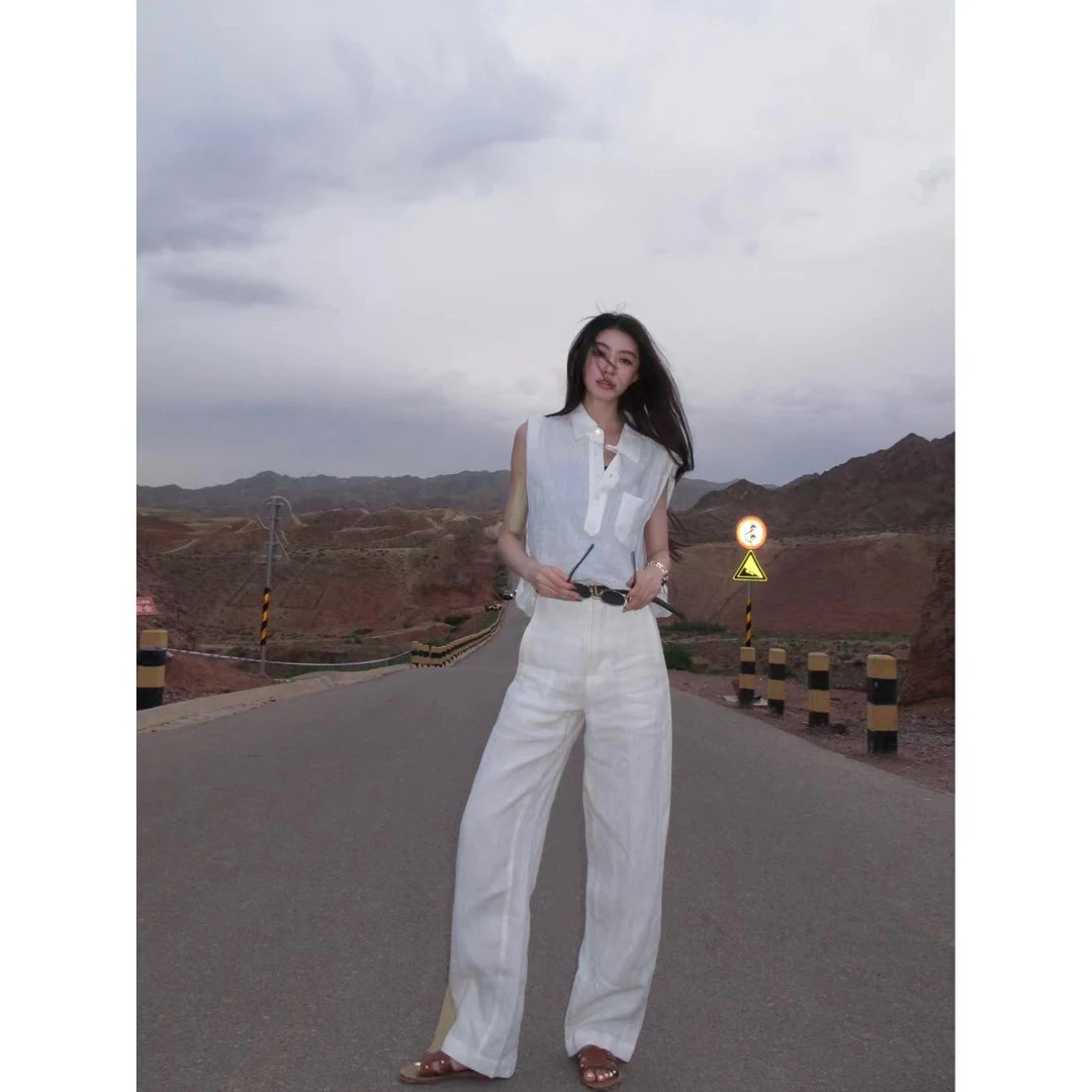 Z11《轻享午后》 宽松直筒长裤修饰腿型拉长比例显高显瘦