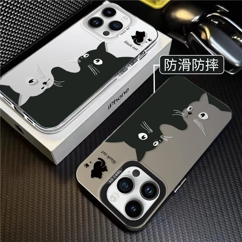 适用苹果12PROMAX手机壳视觉猫咪女生彩银IMD颠倒创意防护新款保