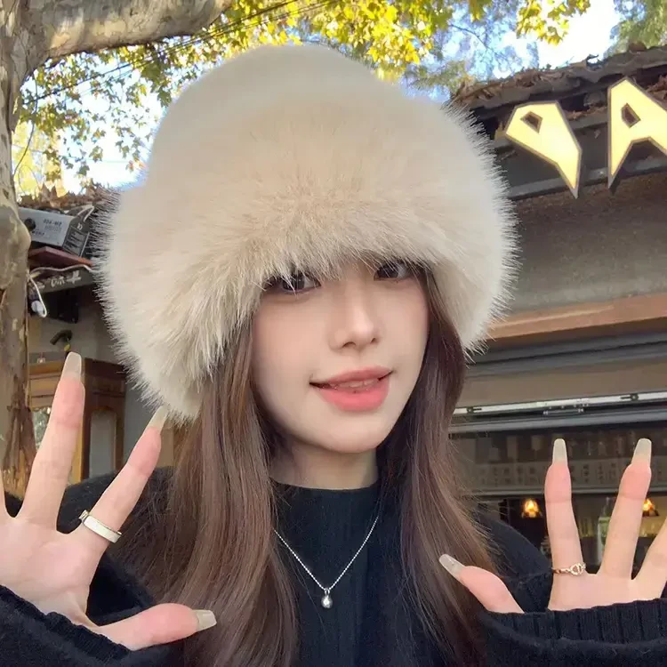 毛绒蒙古帽子女士秋冬季时尚防寒保暖护耳帽百搭