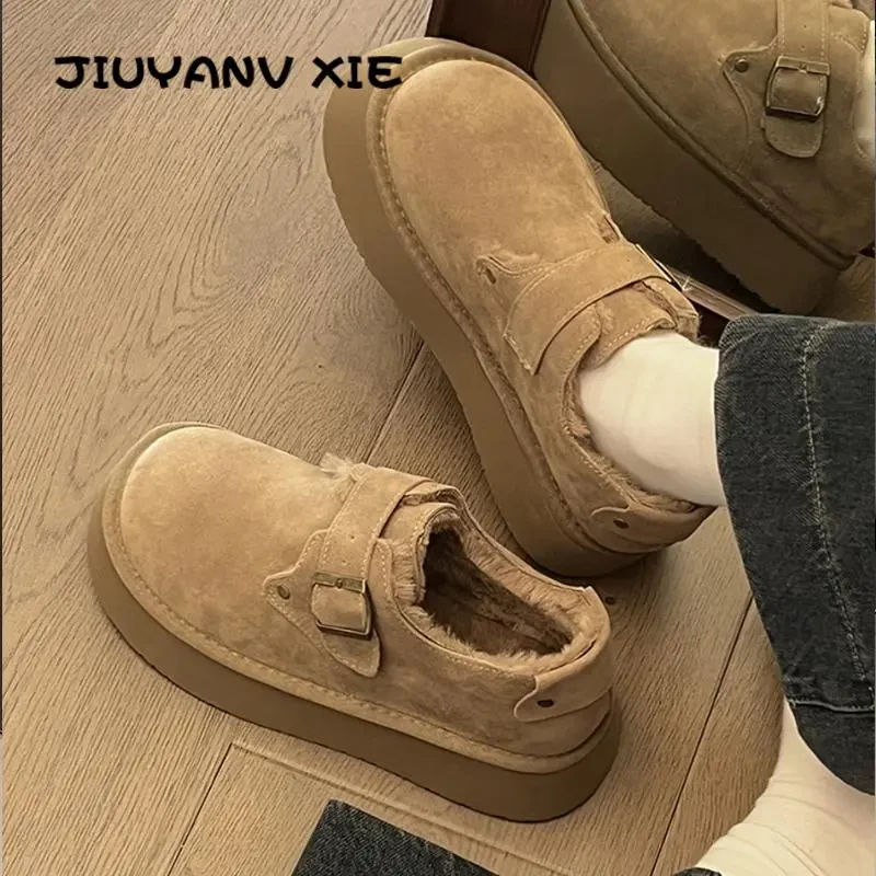 爆款勃肯鞋厚底增高加厚2024秋冬新款加绒防滑时尚学生平底乐福鞋