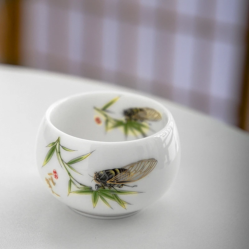 蝉罗汉一鸣惊人羊脂玉高端茶主人单杯个人专用陶瓷功夫茶具大号容