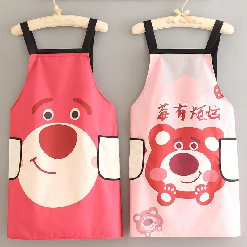 防水厨房家用做饭围裙女孩可爱草莓熊防油可爱成人工作服定制上班
