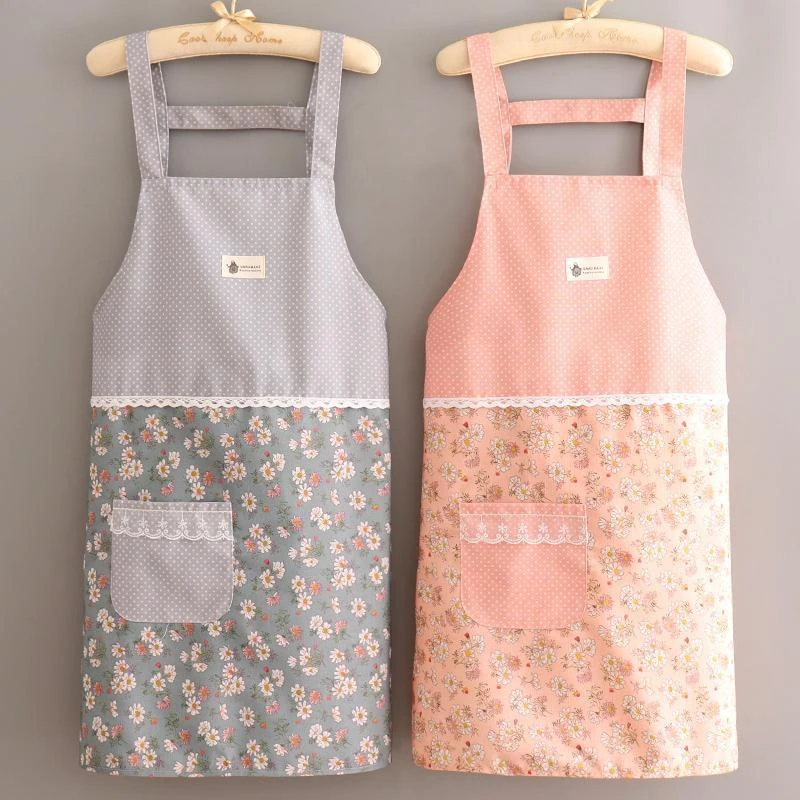 家用耐磨透气防污围裙韩版小清新帆布无袖围腰可爱女成人工作餐饮