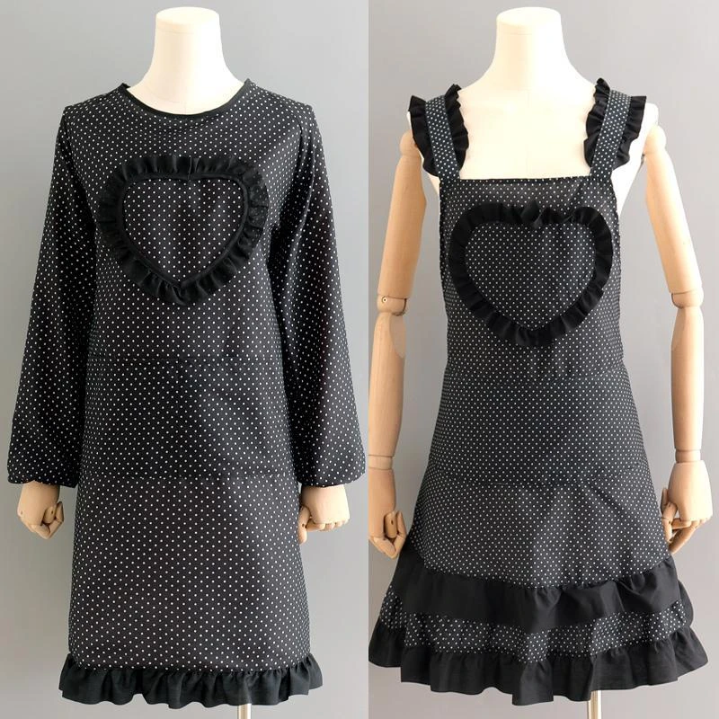 韩版时尚日系新款洋气围裙长袖家用做饭女罩衣工作服耐磨波点上班