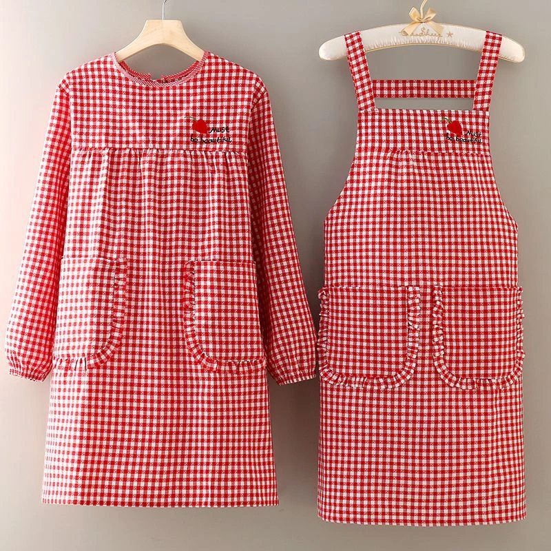 围裙长袖家用厨房布料透气做饭罩衣女可爱时尚上班工作服围腰新款