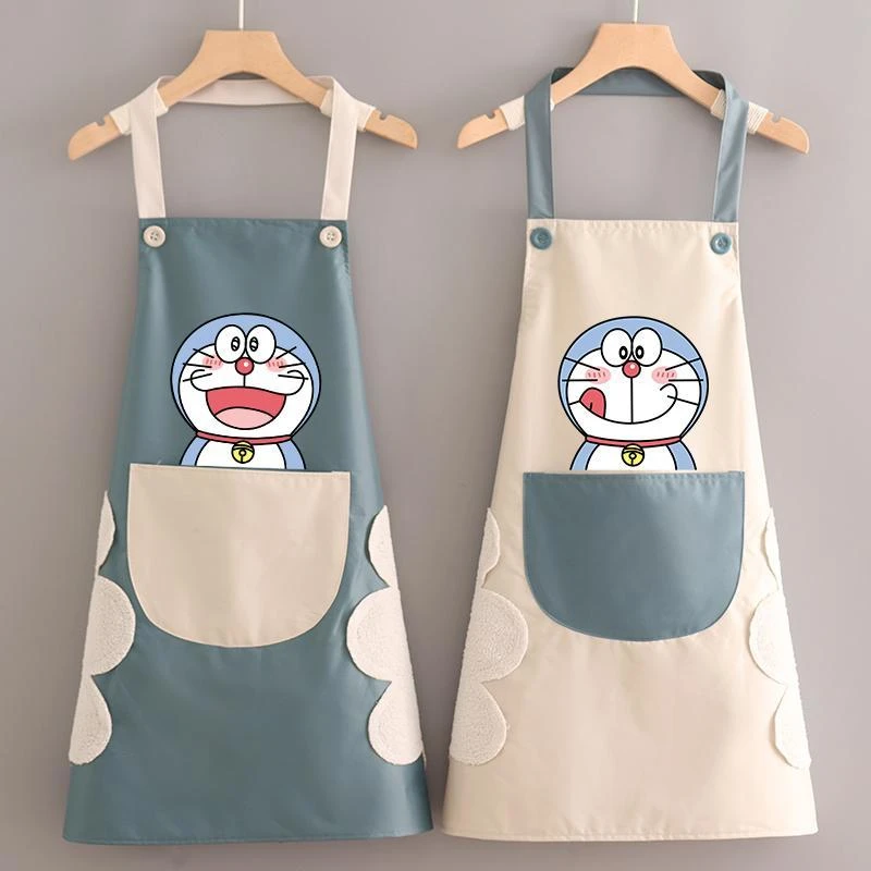 厨房家用做饭围裙女叮当猫防水防油工作服餐饮专用定制印字围腰