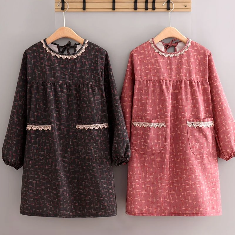 韩版家用厨房做饭围裙女上班工作帆布耐磨透气加肥短款小个子罩衣