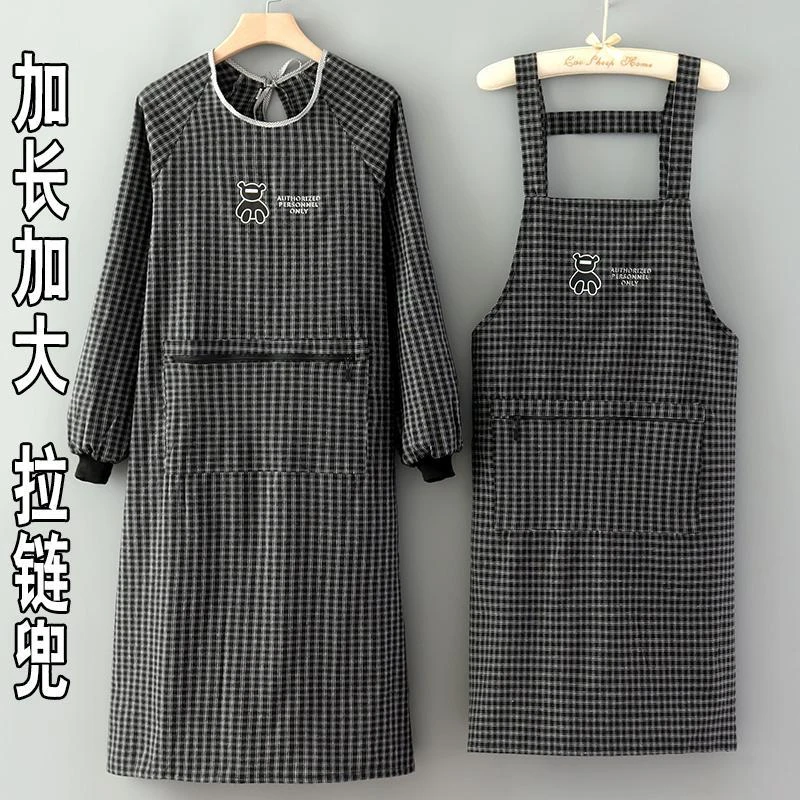长袖布料防污男女加长围裙罩衣秋冬新款加肥加大厨房做饭干活餐饮