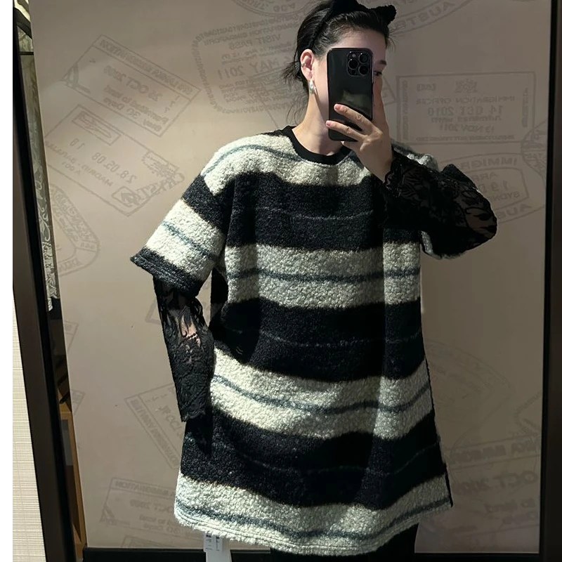 2024新款欧货短袖条纹毛衣百搭时尚单品女士上衣显瘦韩版外穿