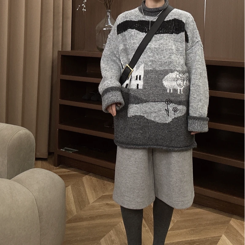 2024新款欧货显瘦新款含毛个性毛衣女士复古宽松中长款秋冬休闲
