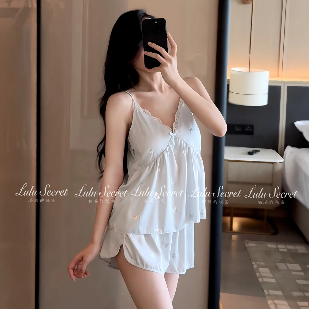 【蓝闪蝶】璐璐的秘密高定轻奢睡衣2024夏季新款短裤套装家居服