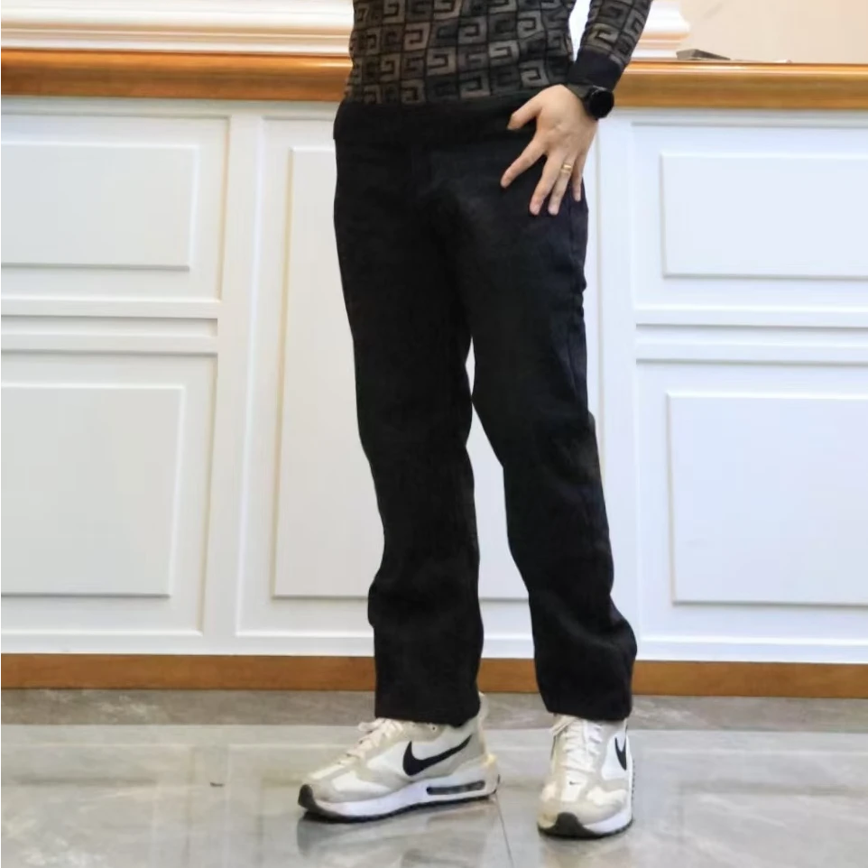 帕萨度男士冬季商务休闲深灰色加绒直筒牛仔裤9010