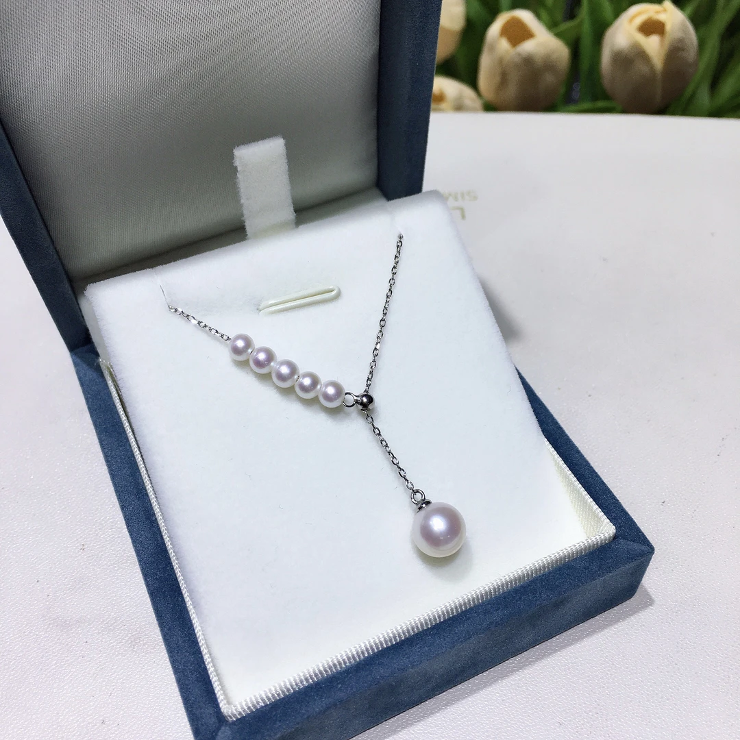 经典人鱼Y字锁骨链4-9mm强光淡水ak 几乎无瑕 S925卡链45cm